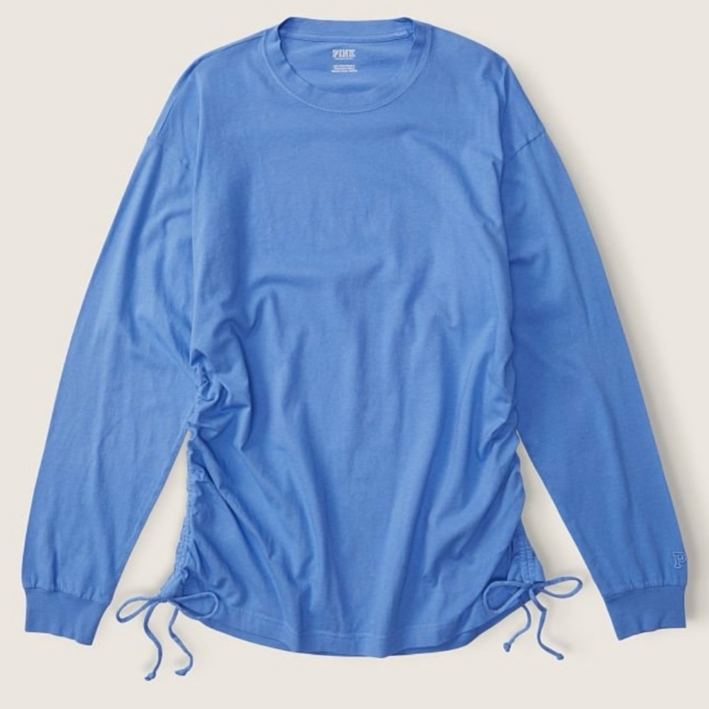 PINK Campus Long Sleve Ruched Sides Tee Shirt Cotton